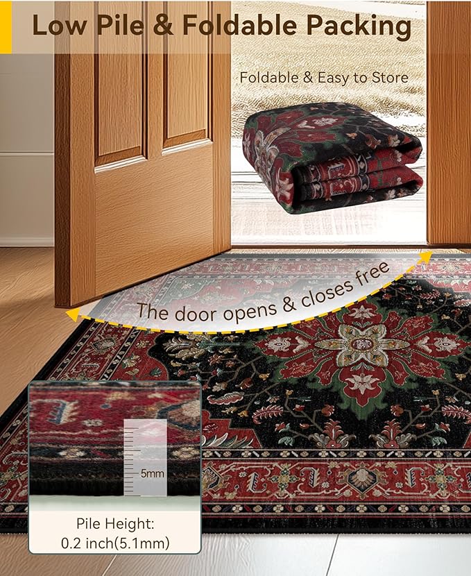 RELEANY Area Rugs Runner 2'x8' Washable Non-Slip, Floral Vintage Distress