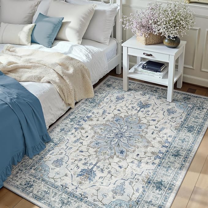 RELEANY Area Rugs 3'x4' Washable Non-Slip, Floral Vintage Distress Medallion