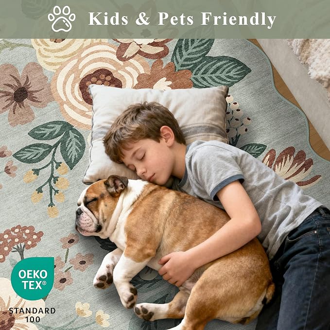 DUKINO 3x5 Area Rug, Floral Non-Slip Indoor Washable Rug