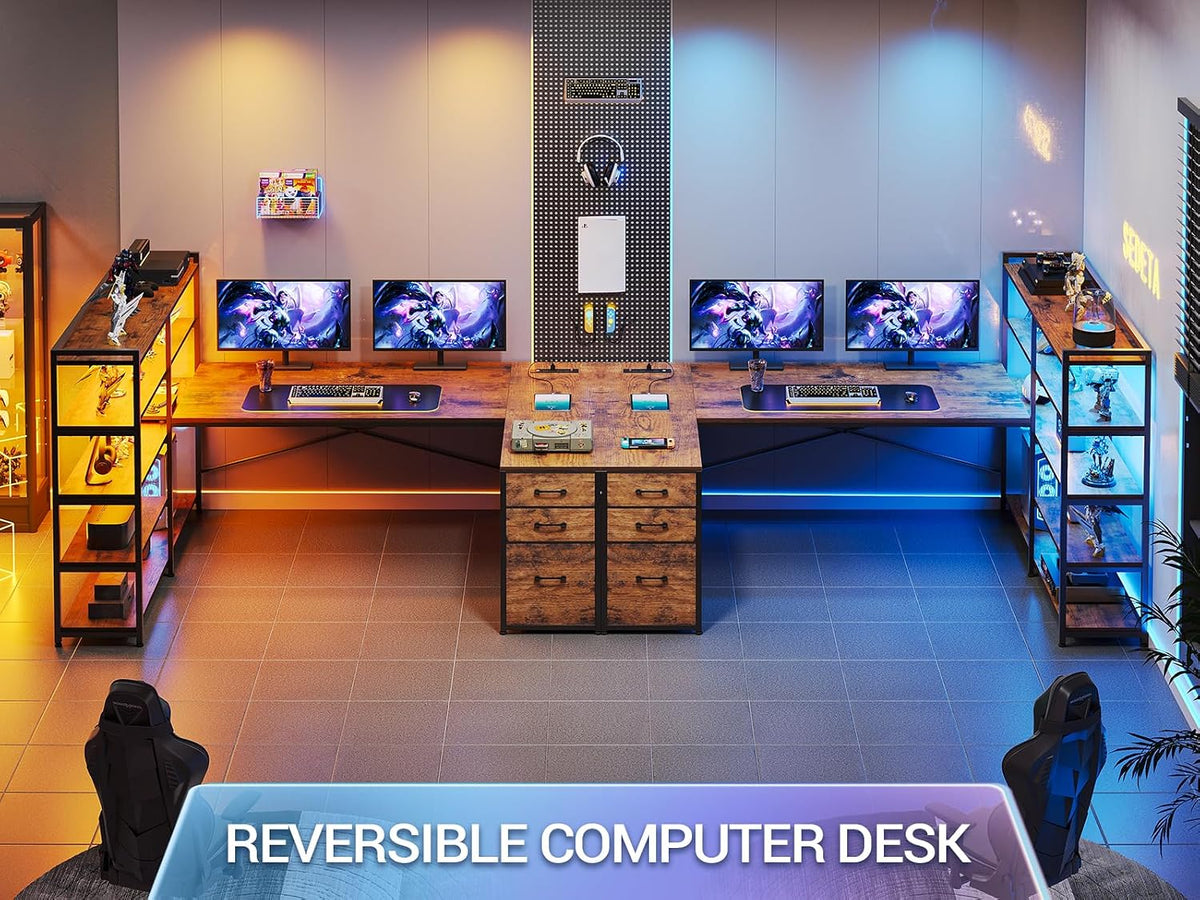 SEDETA 64.5" Reversible L Shaped Office Desk with Storage Drawers, Shelves