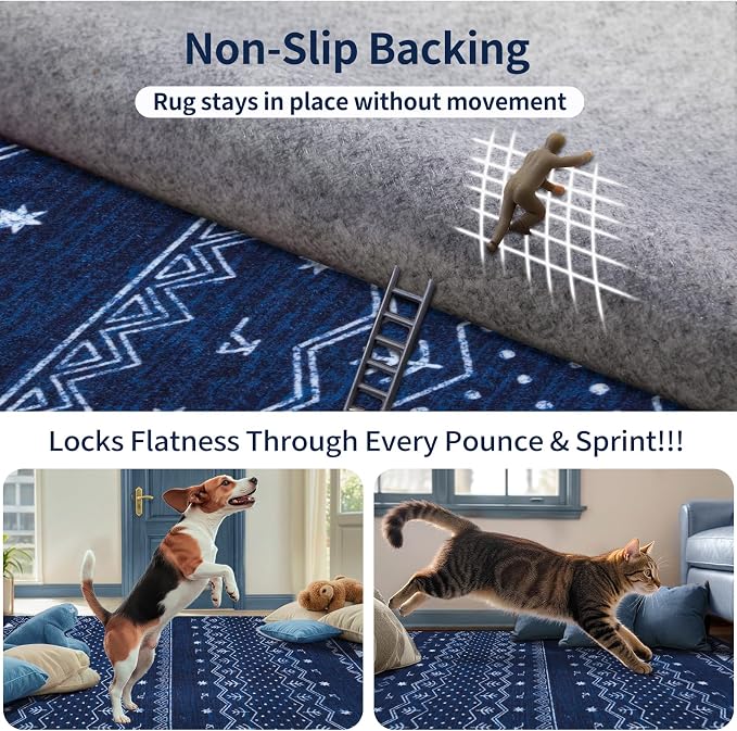 SERISSA 2x3 Rugs for Entryway, Washable Non-Slip Blue and White Small Area Rug