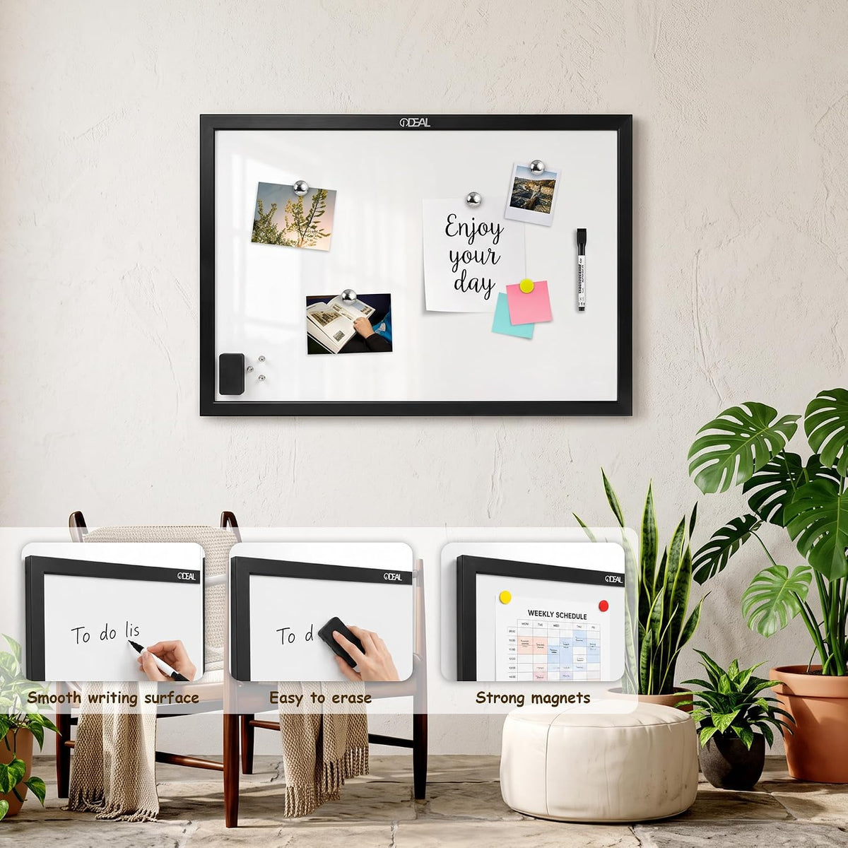 Gideal Magnetic Dry Erase Board with Pine Wood Frame, 24" x 18" Whiteboard