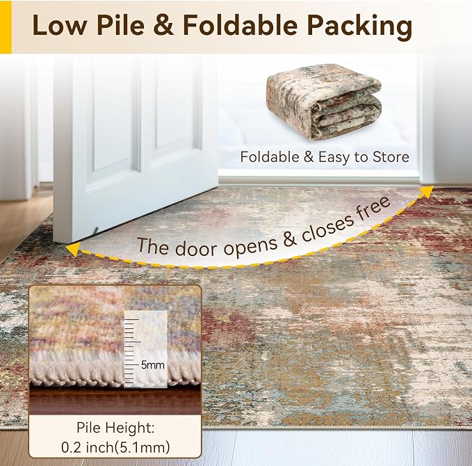 RELEANY Washable Area Rugs Square 9ft Non-Slip Modern Abstract Soft