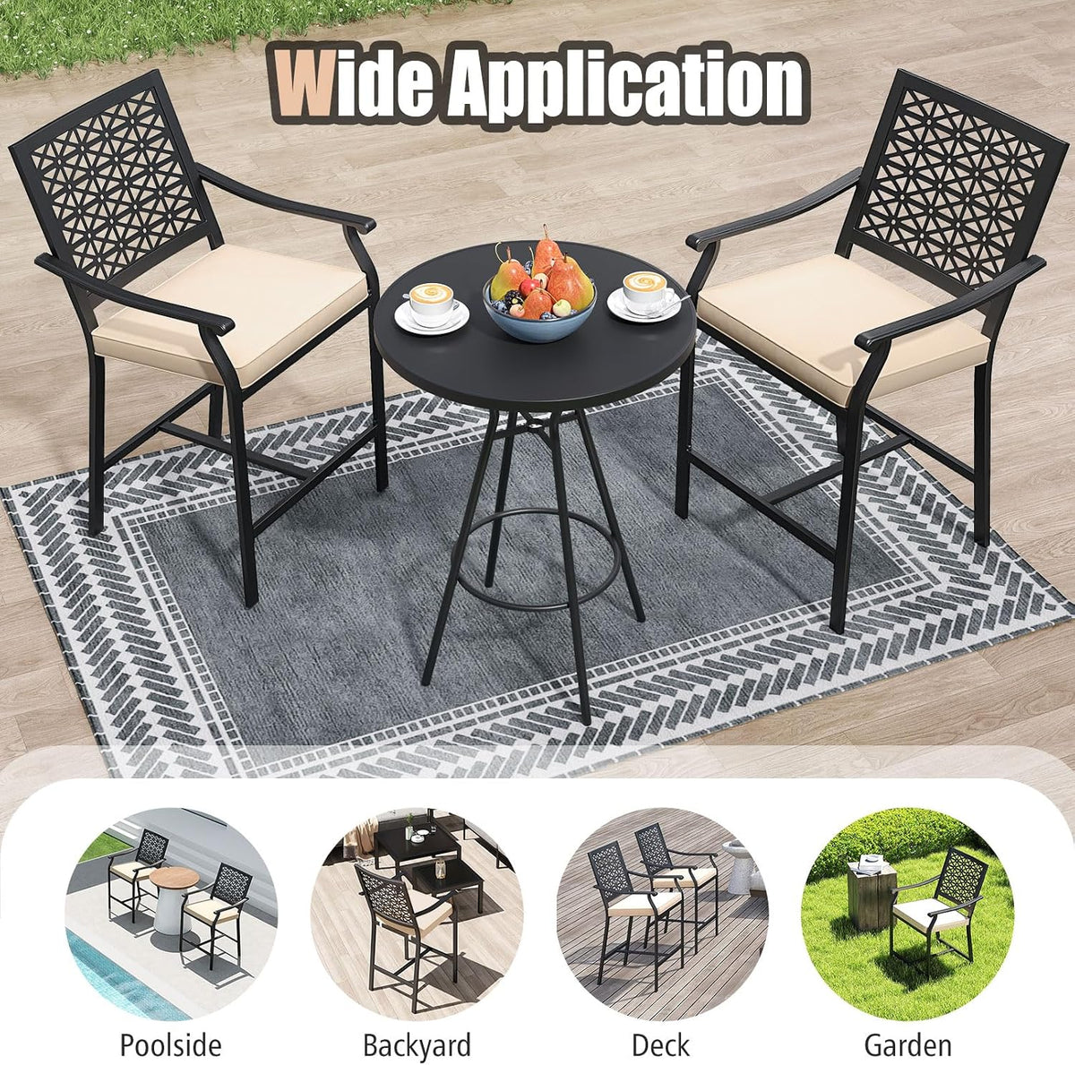 COSTWAY Set of 2 Outdoor Bar Stools, 25" Metal Patio Chairs w/Cushions