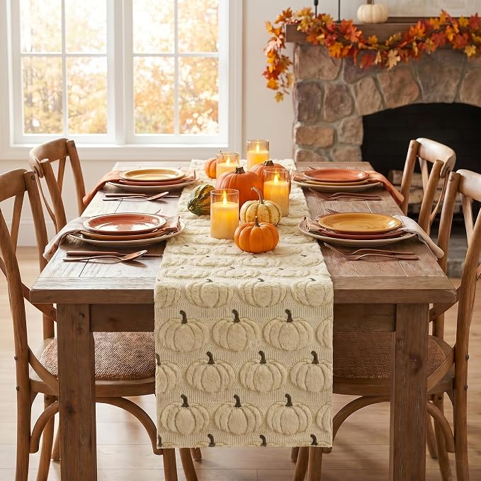 Artoid Mode Beige Soft Faux Fur Fall Table Runner 13x120 Inch | Seasonal