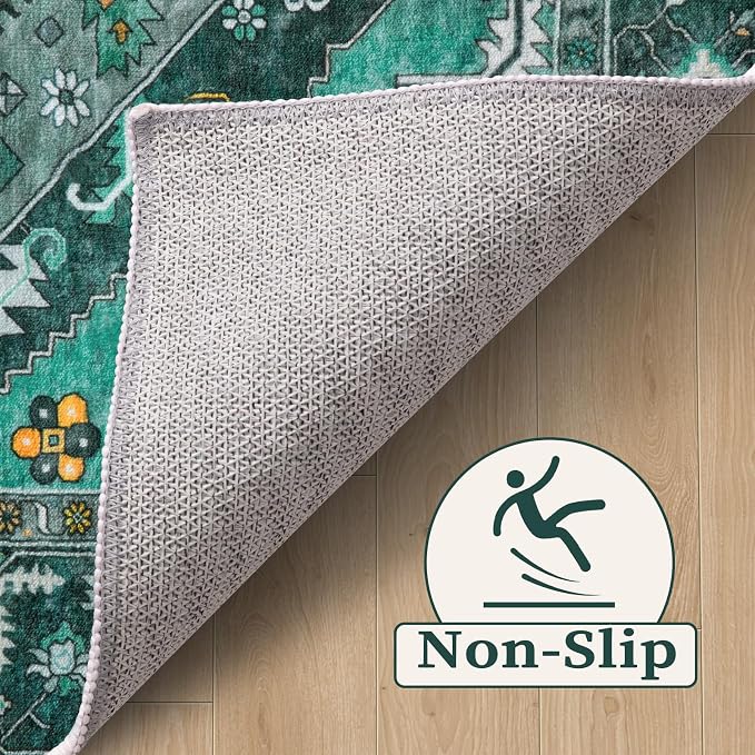 SERISSA Boho Area Rug 5x7 Teal, Washable Large Rugs