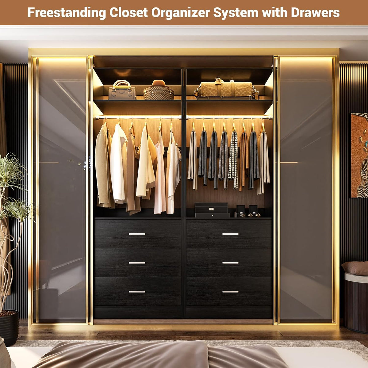 Besiost Closet Systems with 6 Wood Drawers, Closet System Set of 2