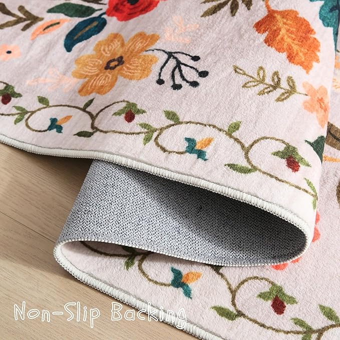Rugcomf Living Room Rug 5x7 Rug Machine Washable Boho Area Rug Non Slip Floral