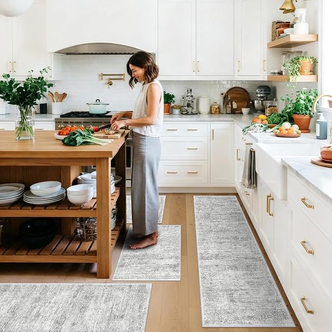 Washable Kitchen Rugs Sets of 4, Non Slip Standing Mat Rug, Stain Resistant
