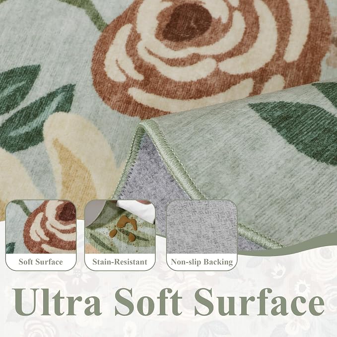 DUKINO 3x5 Area Rug, Floral Non-Slip Indoor Washable Rug