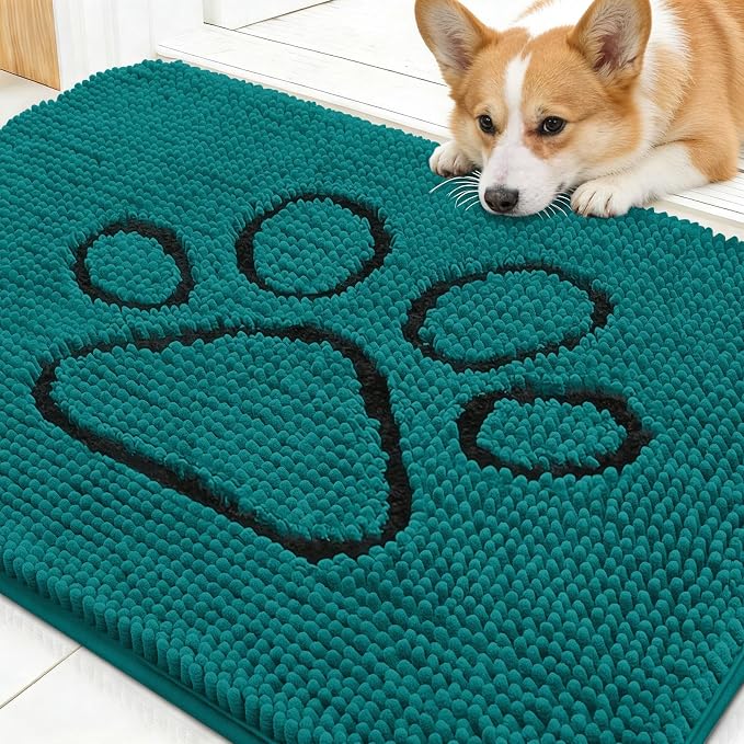 OLANLY Dog Door Mat for Muddy Paws 30x20, Paw Print Design, Absorbs Moisture