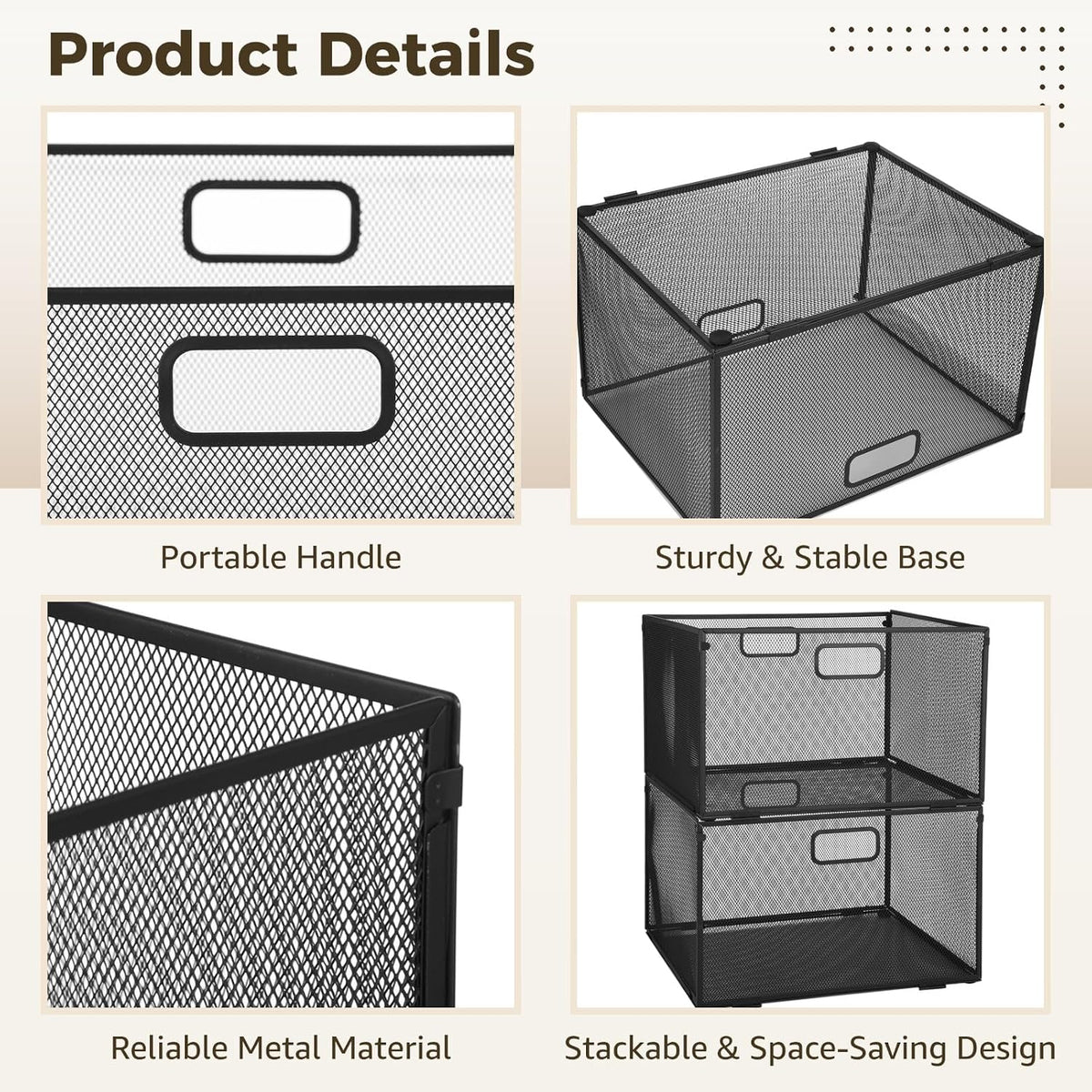 2 Pcs Black Metal Folding File Rack, Stackable Mesh Design Document Organizer with Portable Handles, Easy Assembly, 12.2 x 15.75 x 9.65 in, for Office Desk Storage & Hanging File Folders