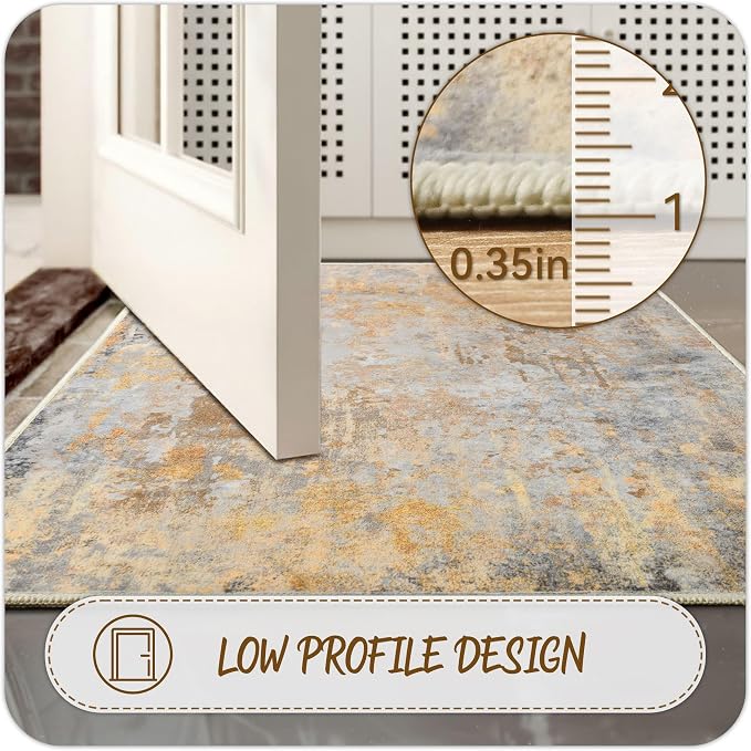 Entryway Rug 2x3 Beige Gold Door Mat Indoor Entrance 24x36, Washable Small
