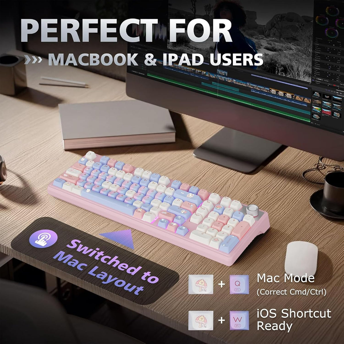 Compute Keyboard, Wireless Gaming Mechanical Creamy Keyboard Pink