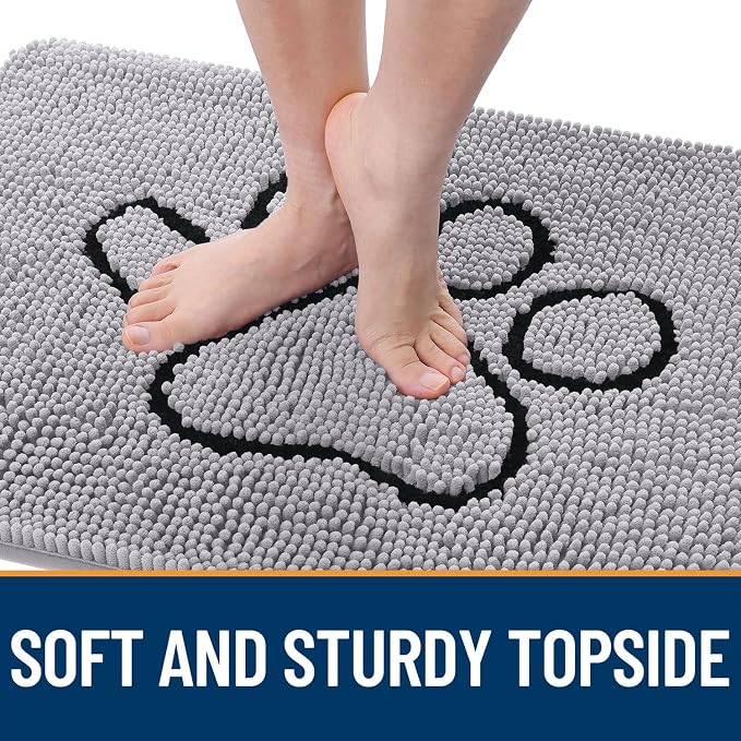 OLANLY Dog Door Mat for Muddy Paws 48x30, Paw Print Design, Absorbs Moisture