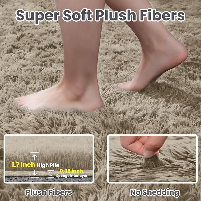 6x9 Area Rugs for Living Room Rug: Soft Fluffy Shag Gray Camel Rugs for Bedroom