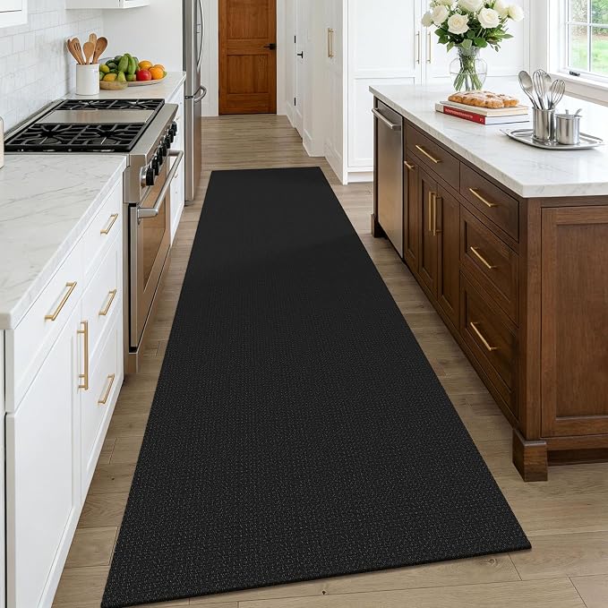 KOZYFLY Black Runners Rugs for Hallway 3x10, Wide Washable Runner Rug, Woven