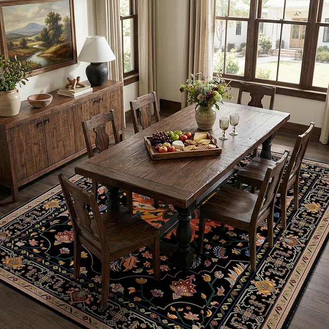 RELEANY Area Rugs 5'x7' Washable Non-Slip, Floral Vintage Distress Medallion