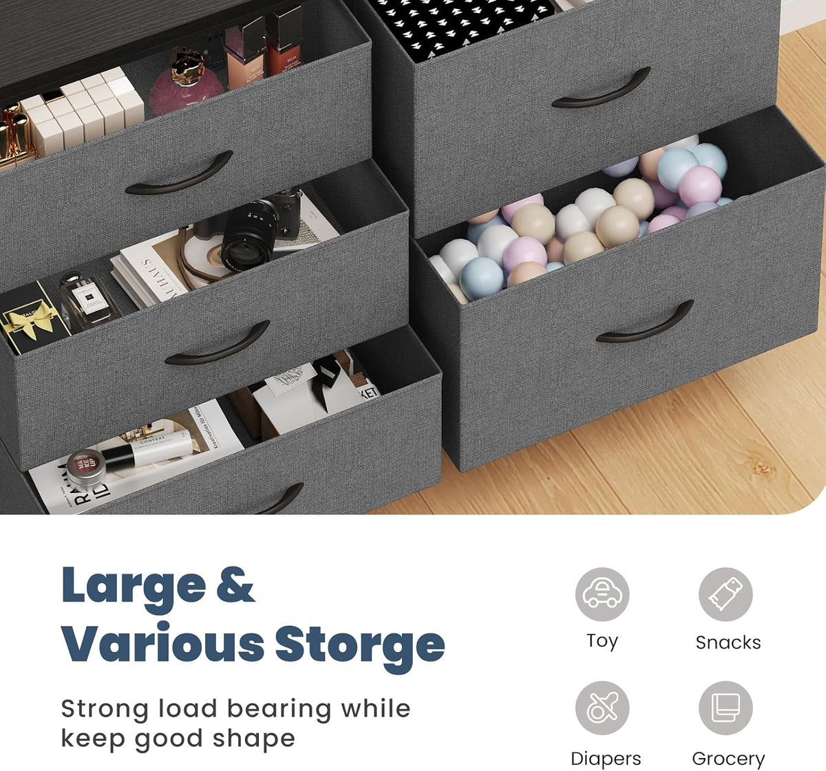 DUMOS TV Stand for Bedroom with 5 Drawers, Storage Chest of Drawers