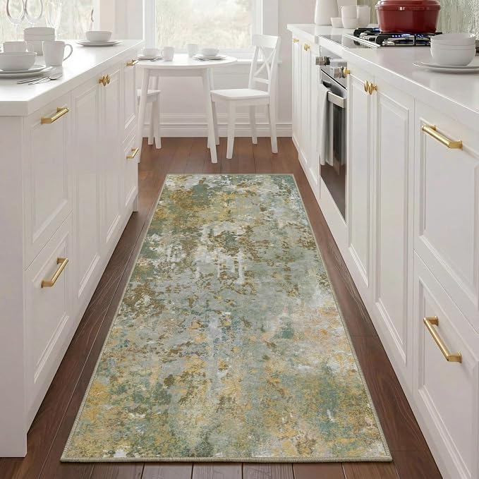 Green Rug Runners for Hallways Kitchen 2.6x8 Non Slip Washable Entryway Runner