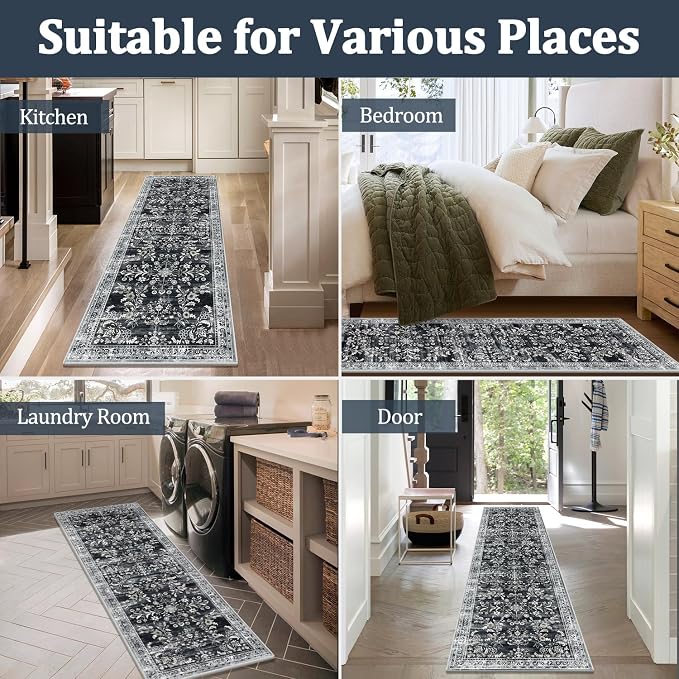 Yamaziot Washable Runner Rug 2x6 – Non Slip Boho Floral Hallway Runner Rug