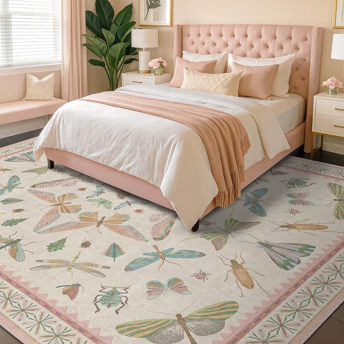 Hazo Haus 9x12 Pink Area Rug for Girls Bedroom, Washable Living Room & Dining