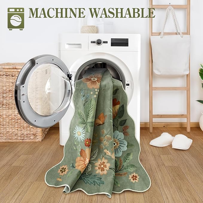 Lahome Floral Rugs for Entryway, 2x4 Washable Kitchen Rugs Ultra-Thin Soft Rug