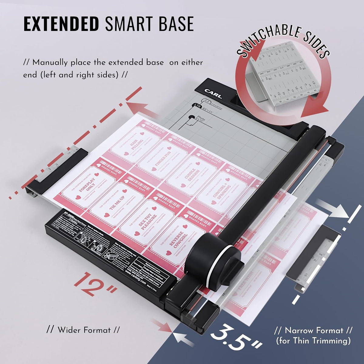 CARL Professional Rotary Paper Cutter with Clear Window – 12" Trimmer with Metal Base, Magnetic Guide, Calibrated Extension – Precise Paper, Label, Photo & Craft Cutting Tool