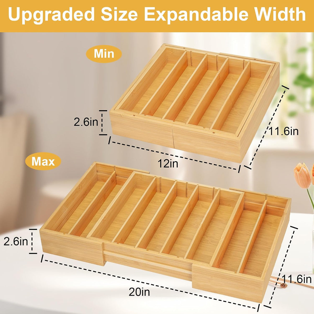 MinBoo Bamboo K Cup Holder for Drawer or Countertop Coffee Pod Holder Expandable K Cup Pod Storage Tea bag organizer K Cup Storage for Coffee Station Home Office and Kitchen, Natural