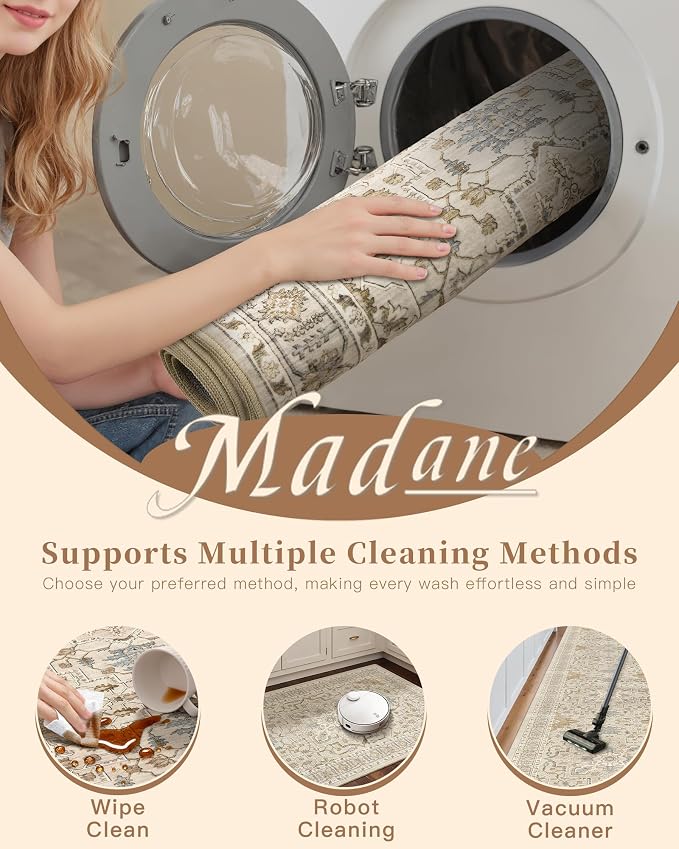 Madane Runner Rug 2x8, Washable Hallway Runner Rugs, Non-Slip Low-Pile Soft