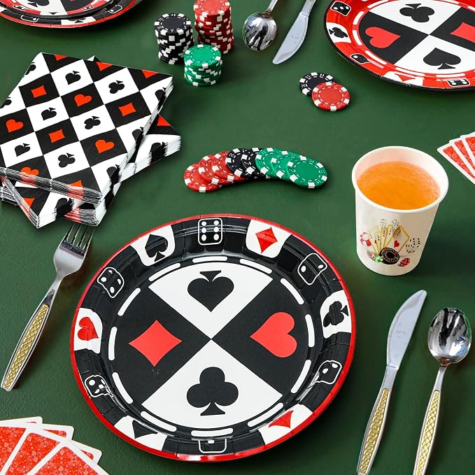 180PCS Casino Paper Plates and Napkins Party Supplies Serve 60 | Disposable