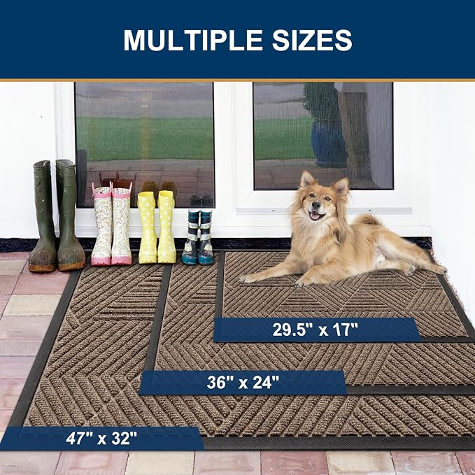 Smiry Front Door Mat Outside Entrance, Heavy Duty Sturdy Natural Rubber Doormat