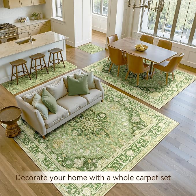 RELEANY Area Rugs Runner 2'x8' Washable Non-Slip, Floral Vintage Distress