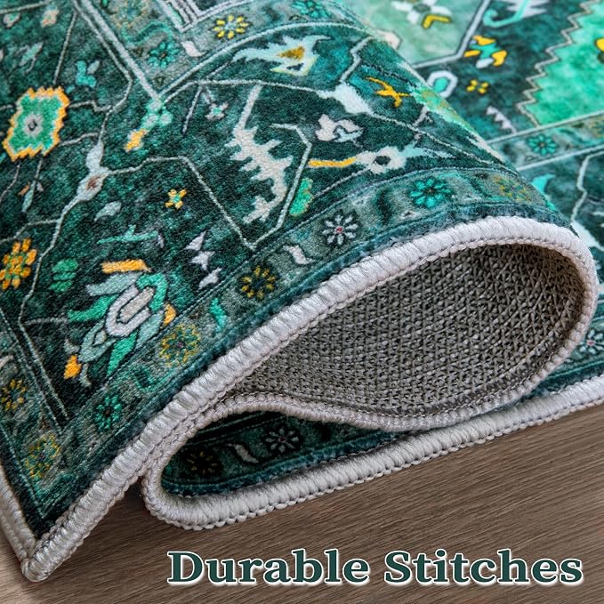 SERISSA Boho Area Rug 5x7 Teal, Washable Large Rugs