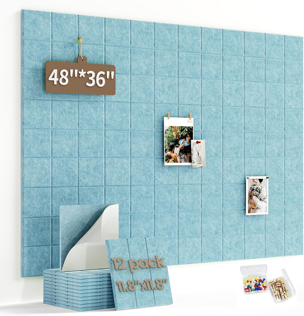 Large Felt Bulletin Board for Walls: 12-Pack Black Cork Board Alternative 11.8x11.8 Inch Peel and Stick Pin Board Wall Decor for Home Organization, Office Memo Board, Self-Adhesive Wall Tiles