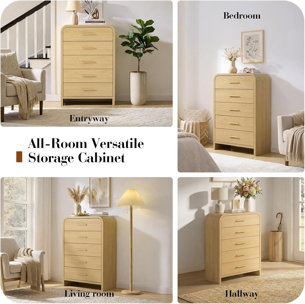 Curved Drawer Dresser for Bedroom with 5 Drawers, 31'' Wide Chest of Drawer