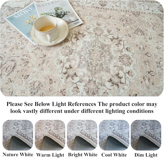 Washable 3x8 Kitchen Runner Rug: Indoor Oriental Hallway Carpet Low-Pile Stain