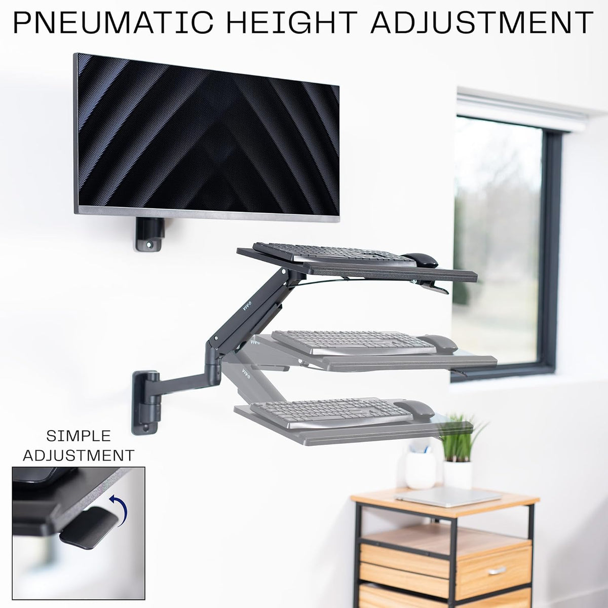VIVO Black Pneumatic Arm 24 x 10 in Keyboard Tray Wall Mount, MOUNT-KB35C