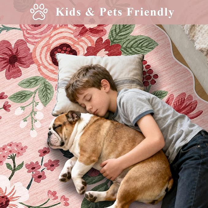 DUKINO 3x5 Area Rug, Floral Non-Slip Indoor Washable Rug