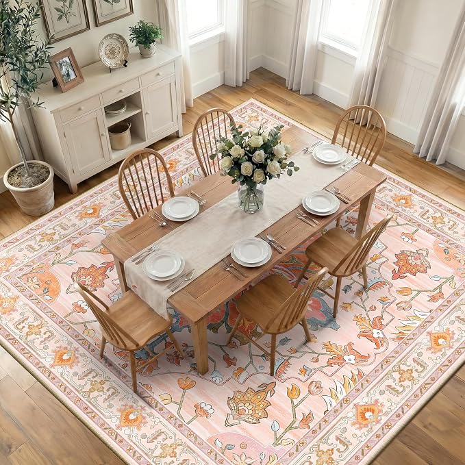 RELEANY Area Rugs Square 10ft Washable Non-Slip, Floral Vintage Distress