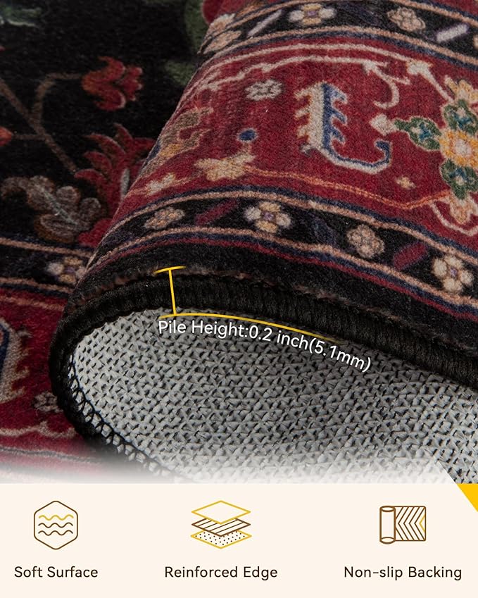RELEANY Area Rugs Runner 2'x6' Washable Non-Slip, Floral Vintage Distress