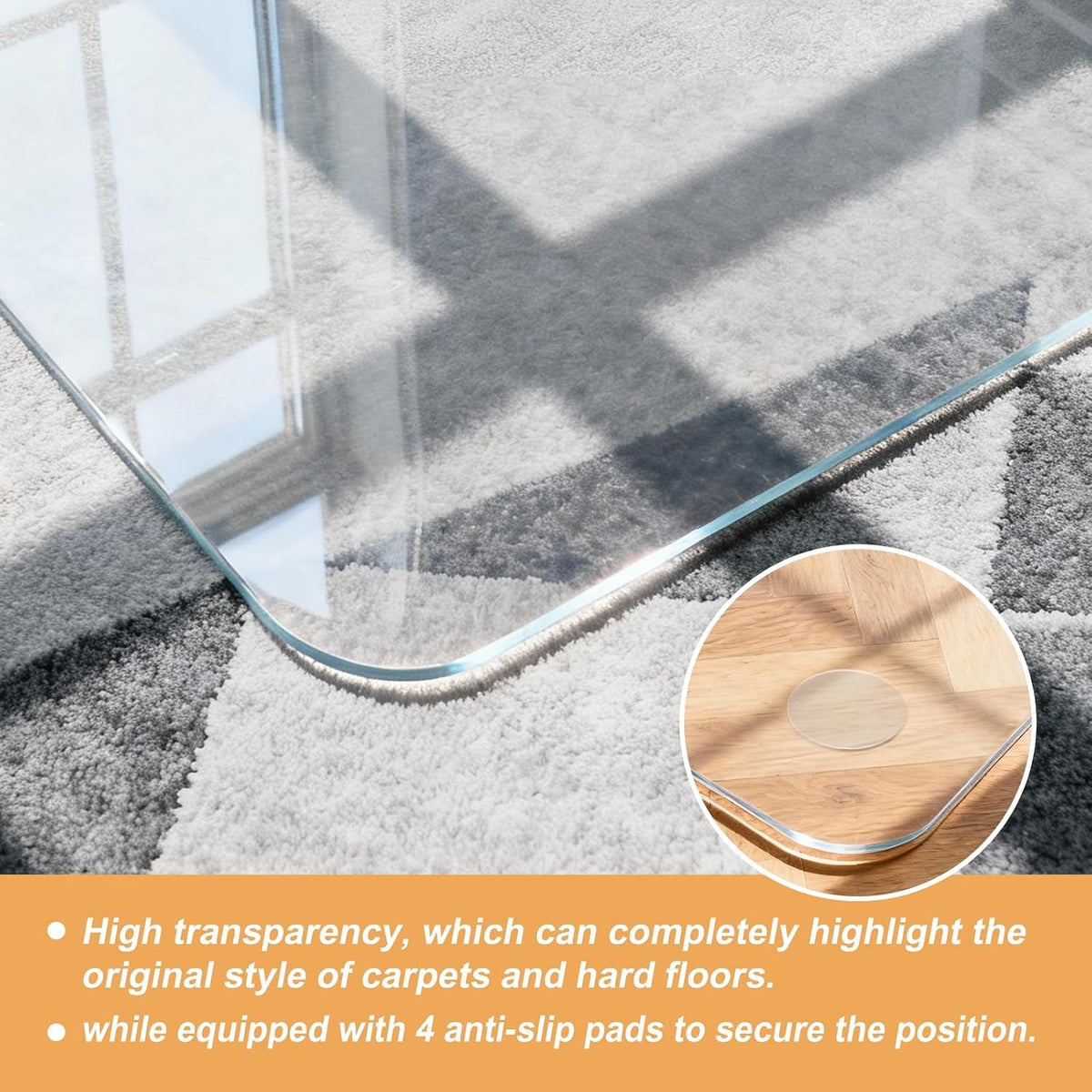 Azadx Tempered Glass Chair Mat for Carpet 36" x 48" Heavy Duty Chair Mat