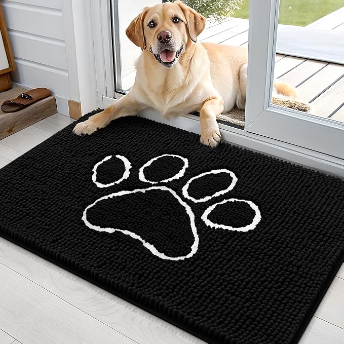OLANLY Dog Door Mat for Muddy Paws 36x24, Paw Print Design, Absorbs Moisture