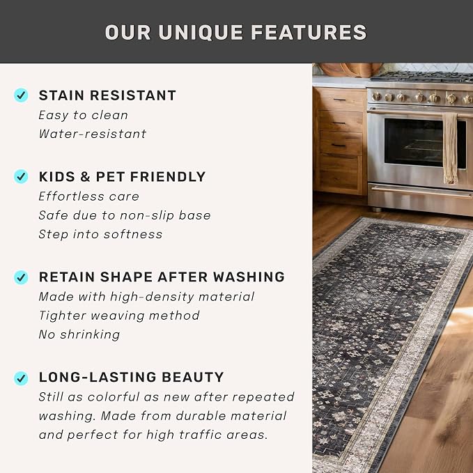 Hazo Haus Black Farmhouse Washable 7x10 Area Rugs