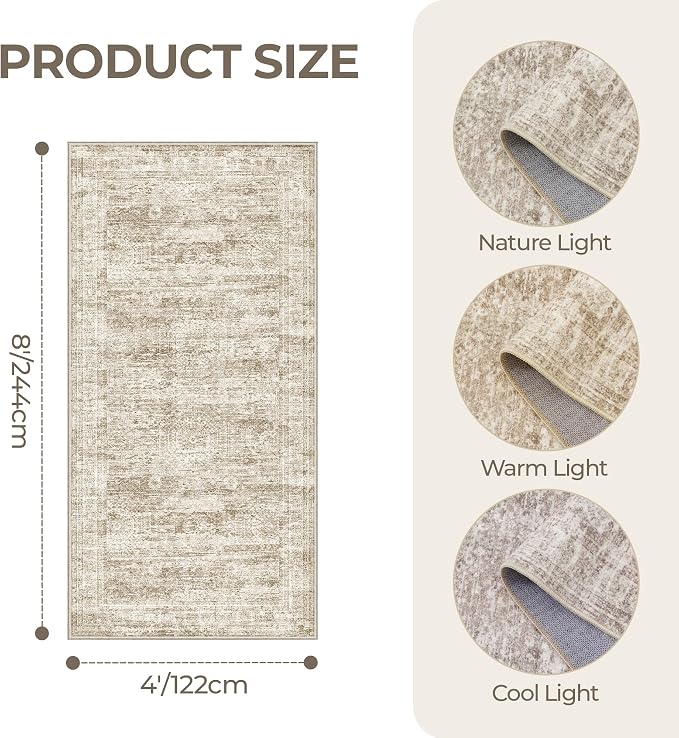4x8 Rug for Bedroom, Wide Runner Rug for Hallway, Non Slip Washable Runner Rug
