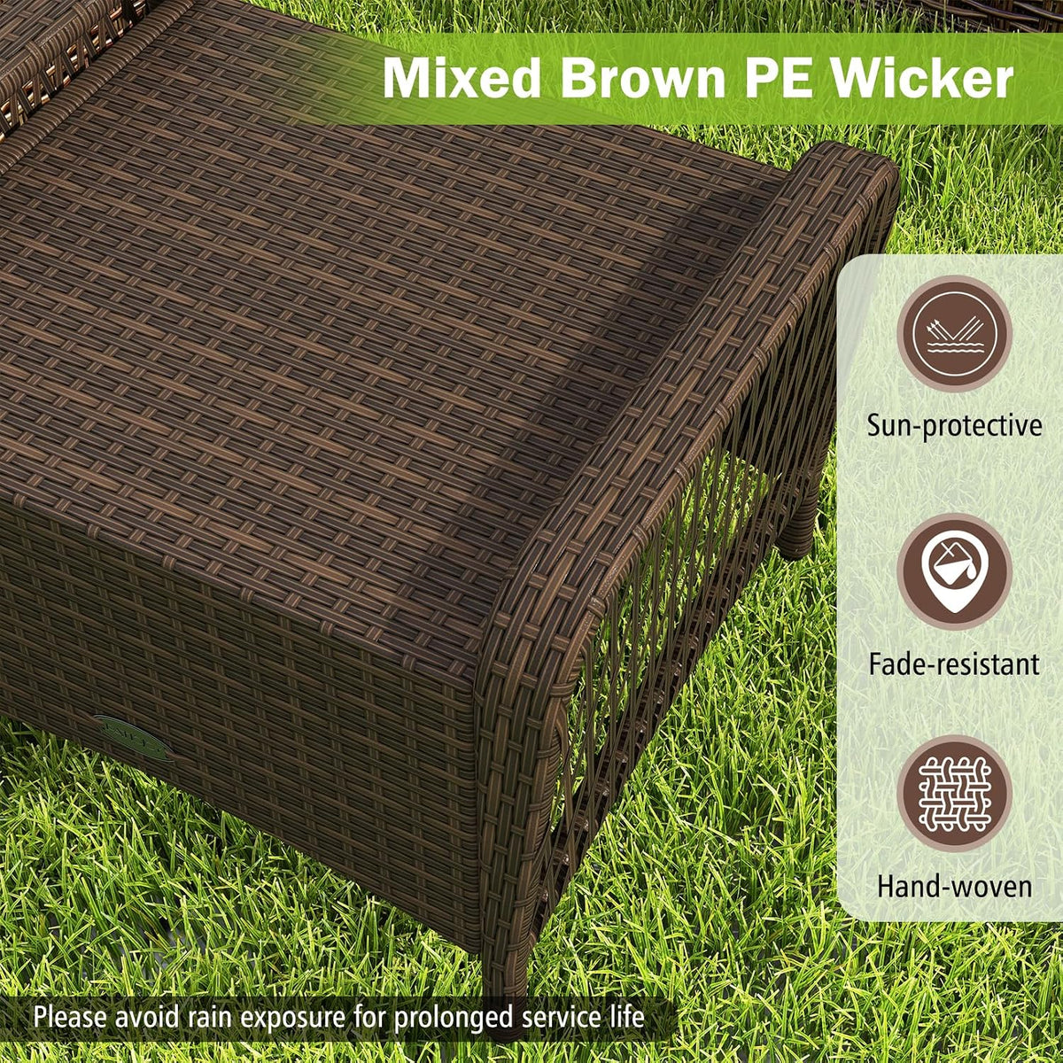RELAX4LIFE 2-Piece Wicker Outdoor Ottoman - Rattan Footstools w/Removable Cushions, Multipurpose Foot Rest, Additional Seating & Side Table for Garden Porch Balcony, Set of 2 Patio Ottoman (Beige)