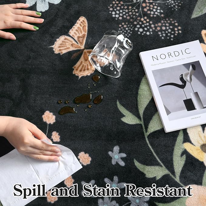 Lahome Floral Washable Rugs for Bedroom, 4X6 Living Room Rug Ultra-Thin