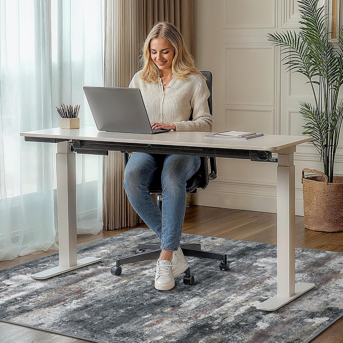 Office Chair Mat for Hardwood Floor, Abstract 36"X 60" Non-Slip Dark Gray