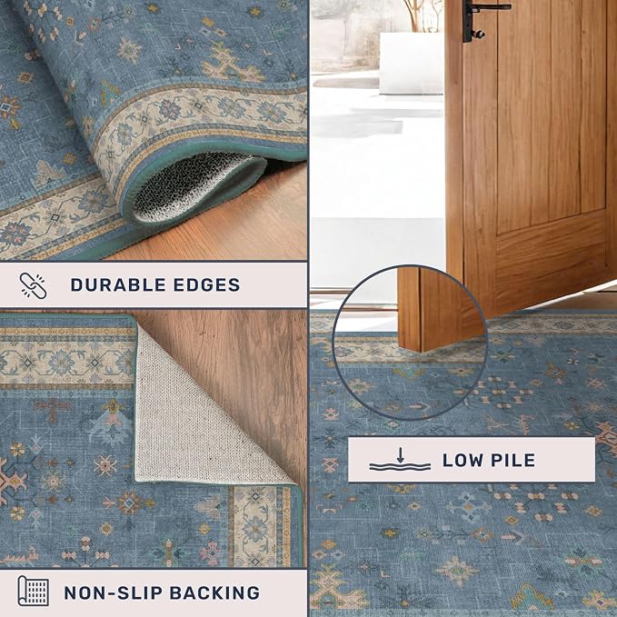 Washable Blue Rugs for Entryway Indoor