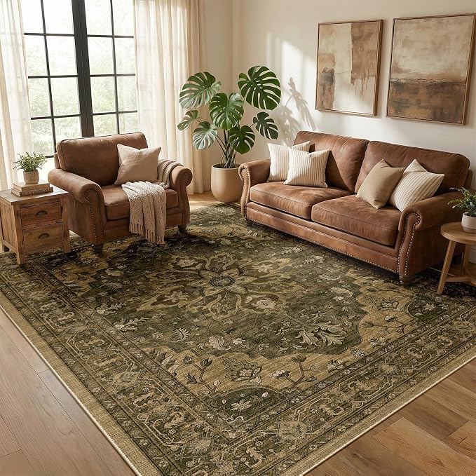 RELEANY Area Rugs 5'x7' Washable Non-Slip, Floral Vintage Distress Medallion
